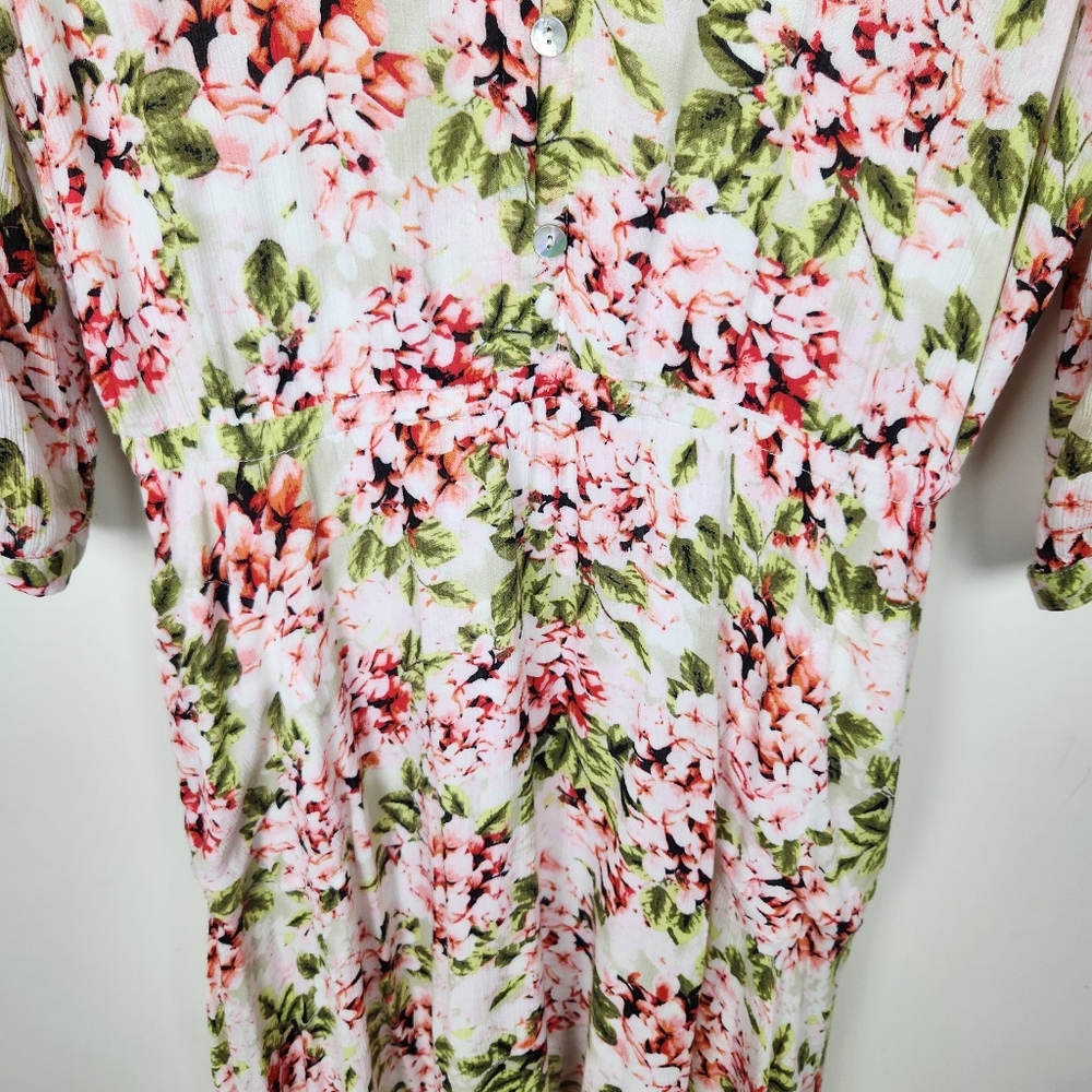 J. Jill White Pink Pebble Hydrangea Elastic Waist Asymmetrical Hem Dress Sz S - Picture 4 of 9